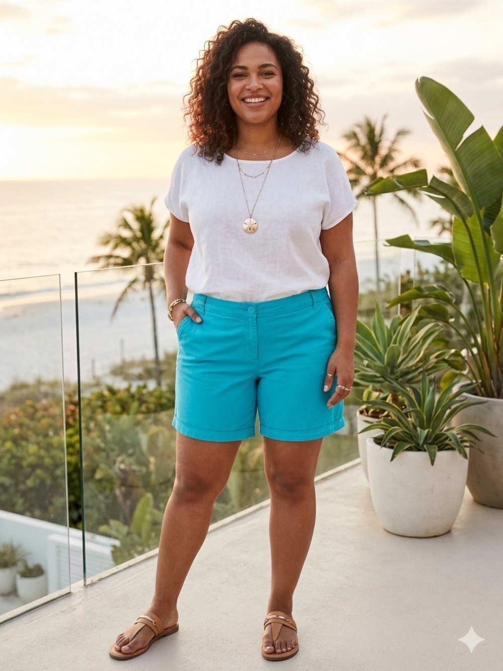 Crown & Ivey Teal Cotton Blend Casual size 16 Beach walking Shorts